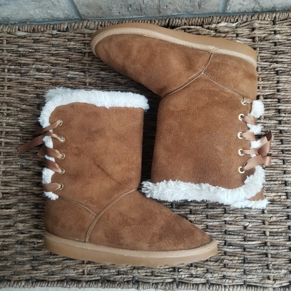 Rampage MEG Brown Winter Boots Faux Fur Lining Faux Suede (Womens 5.5)(BigKid 4) - Picture 3 of 9